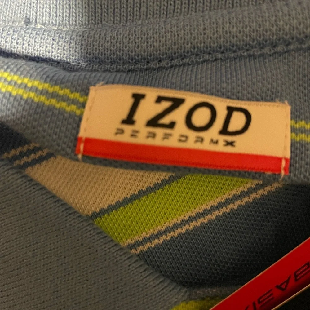 NWT IZOD 100% cotton polo shirt blue white lime green horizontal stripes